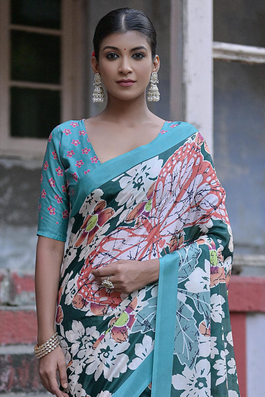 Multi Readymade Bride Designer Jewel Neck Saree Blouse Floral Printed Women  Poly Silk Sari Choli Indian Wedding Wear Fabric Craft Tunic Top - Etsy