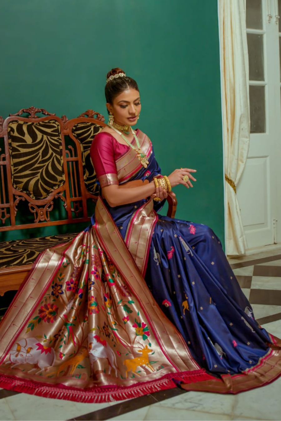 Royal Blue Woven Paithani Silk Saree – Ethnos