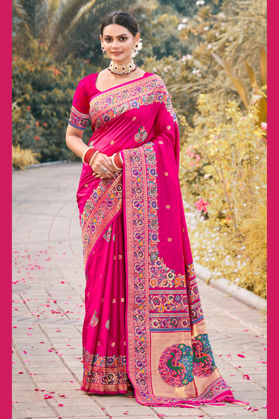 Buy Pink Silk Blend Saree, MSL-RJ-KZH-271007/MSL8
