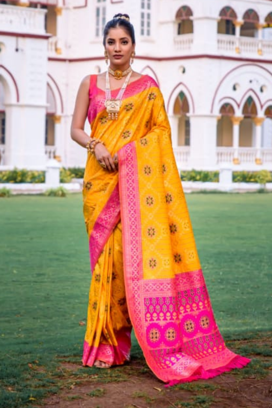 Georgette Casual Wear Yellow Half And Half Saree, 6 m (with blouse piece)  at Rs 500/piece in Surat